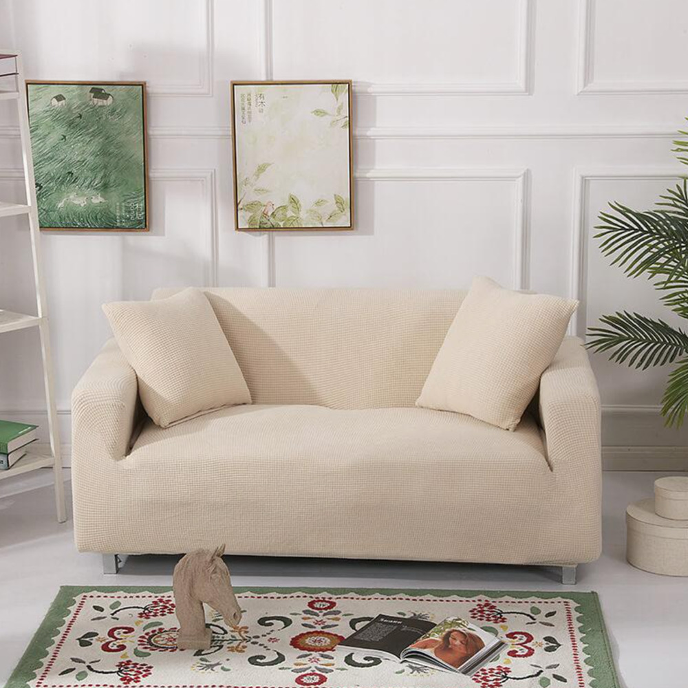 Oversized 4 Seat Sofa Slipcover Beige Cream Stretchy Machine Wash Water Repell